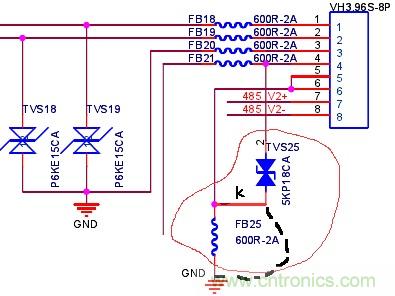 保護(hù)器件對地的通路上不要有其他器件