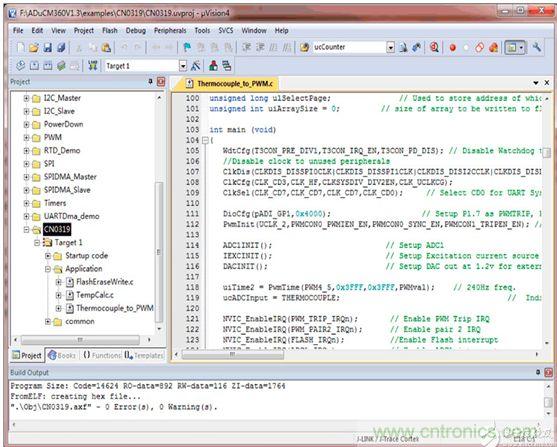 顯示了利用Keil&mu;Vision4工具查看時項目中所用的源文件列表
